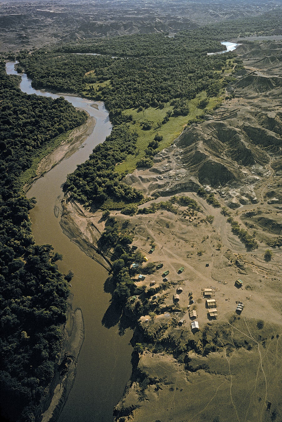 Aerial view of a river and the land along its banks