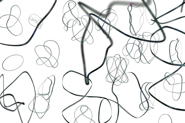 Many discrete loops. Each looks like a close shape made of a continuous black line drawn in 3D space.