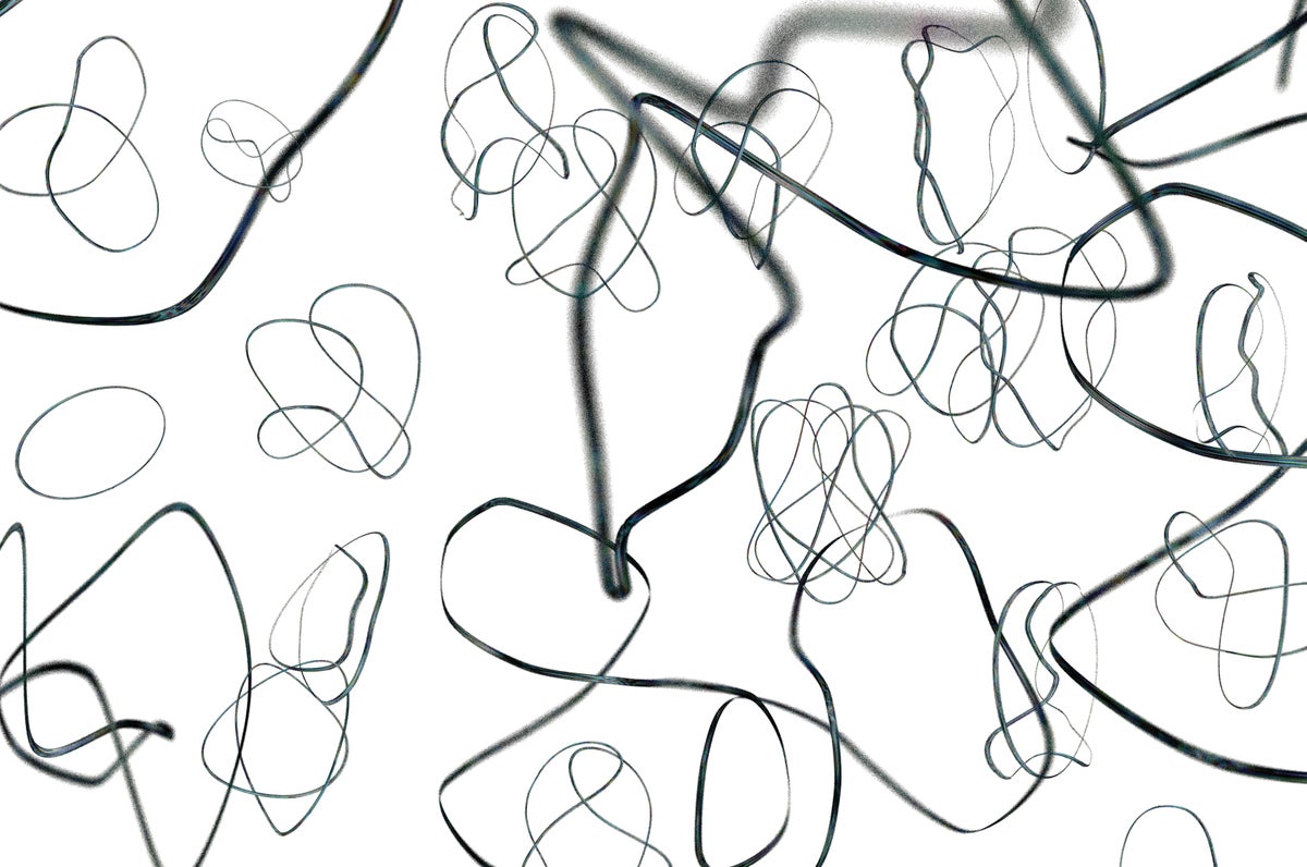 Many discrete loops. Each looks like a close shape made of a continuous black line drawn in 3D space.