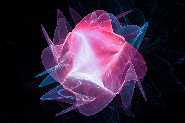 Wavy grid surface glows with blue and purple light