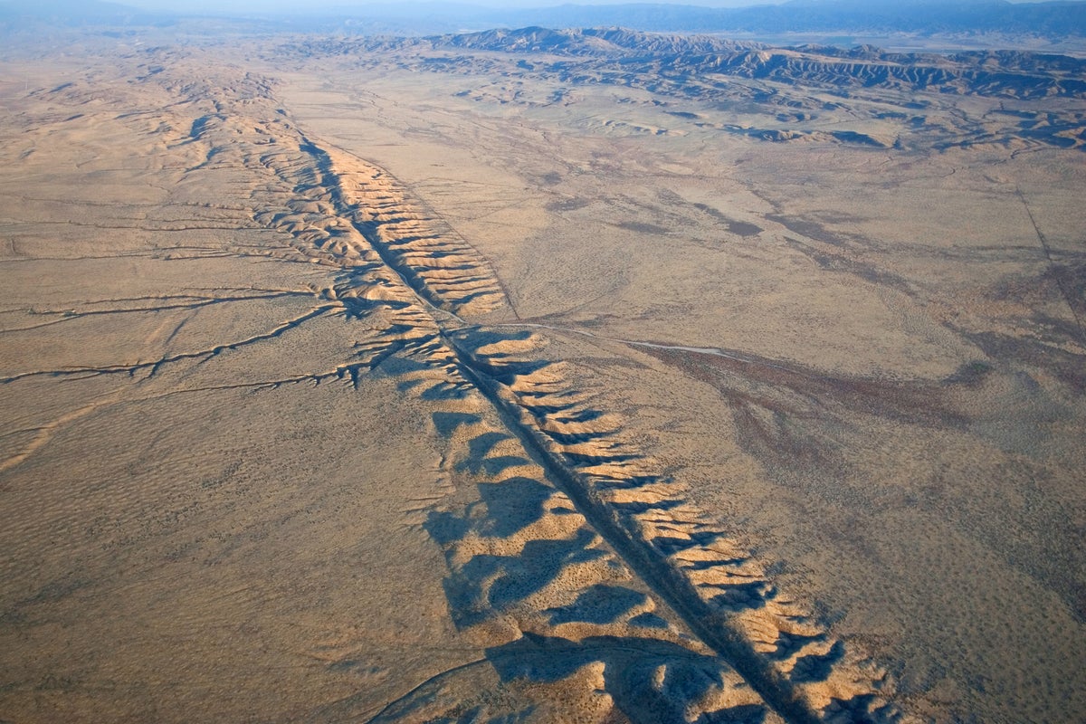 Aerial view of the San Andeas Fault crossing the Carrizo Plain