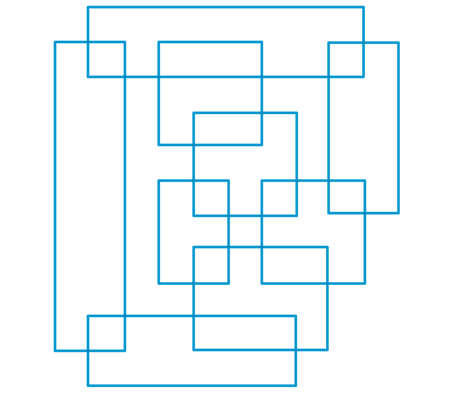 Graphic shows nine outlined rectangles of various dimensions arranged so that each overlaps with at least two others.