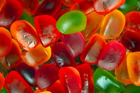 Red and green jelly candies.