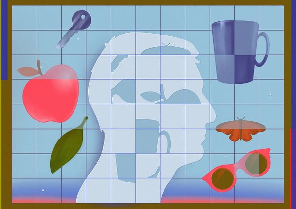 Conceptual illustration of a head and puzzle pieces