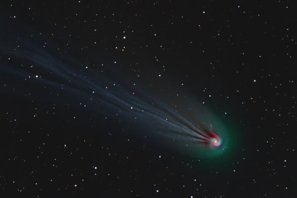 Photo of comet 12P/Pons-Brooks and its rotating core with a backdrop of stars