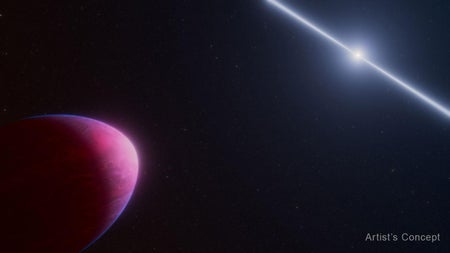 Illustration of a lemon-shaped exoplanet orbiting a pulsar