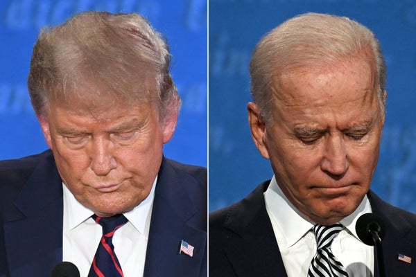 Splitscreen image of Donald Trump (left) and Joe Biden (right)