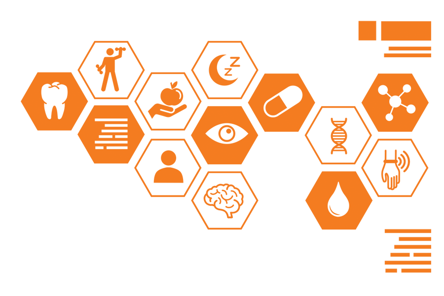 Computerized illustration of various medical symbols