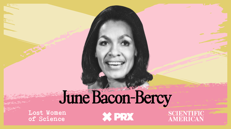A portrait of a woman with a pastel background and the words "June Bacon-Bercy"