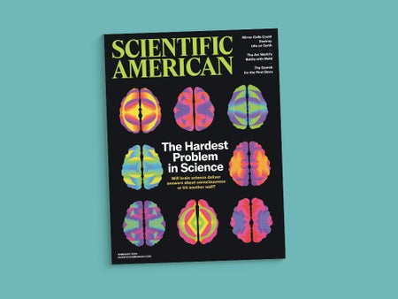 Cover of the February 2026 issue of Scientific American against a teal background
