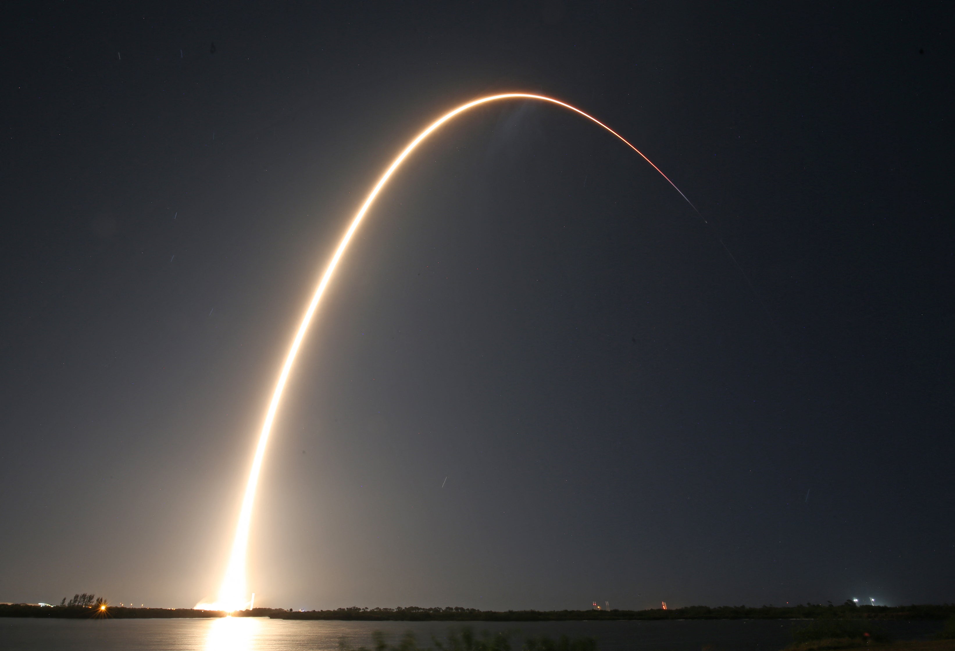 Bright streak ascending into the sky during a SpaceX Falcon 9 rocket launch