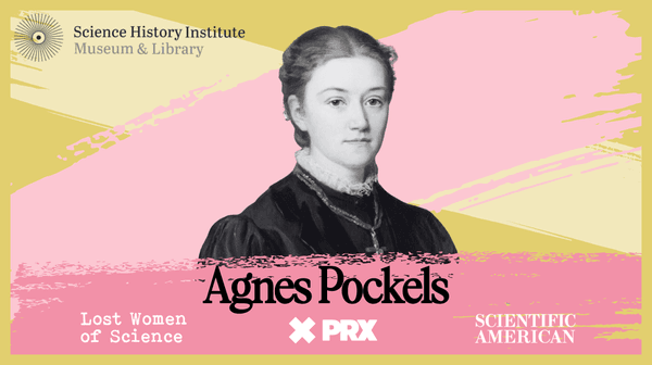 An illustration of a woman scientist in 19th century garb