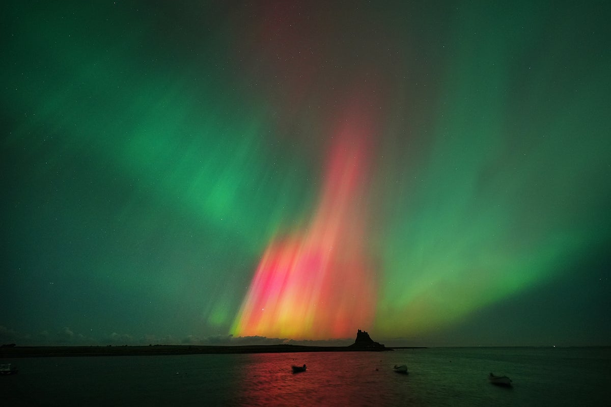 Northern lights over Lindisfarne Castle.