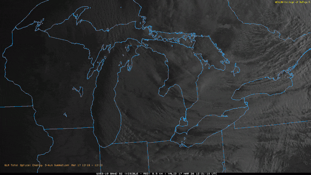Imagen satelital del relámpago GOES de la bola de fuego de Ohio.