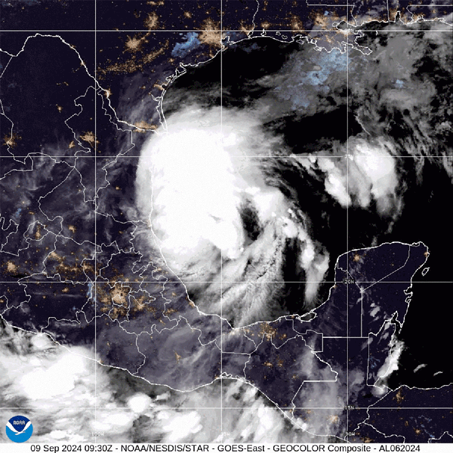 Animated gif of Tropical Storm Francine over the Gulf of Mexico