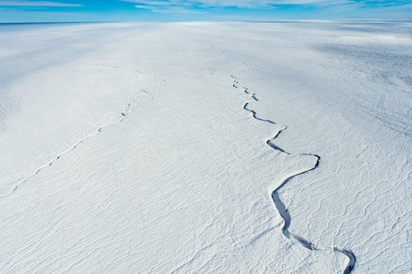 Fracture line on Greenland’s ice sheet.