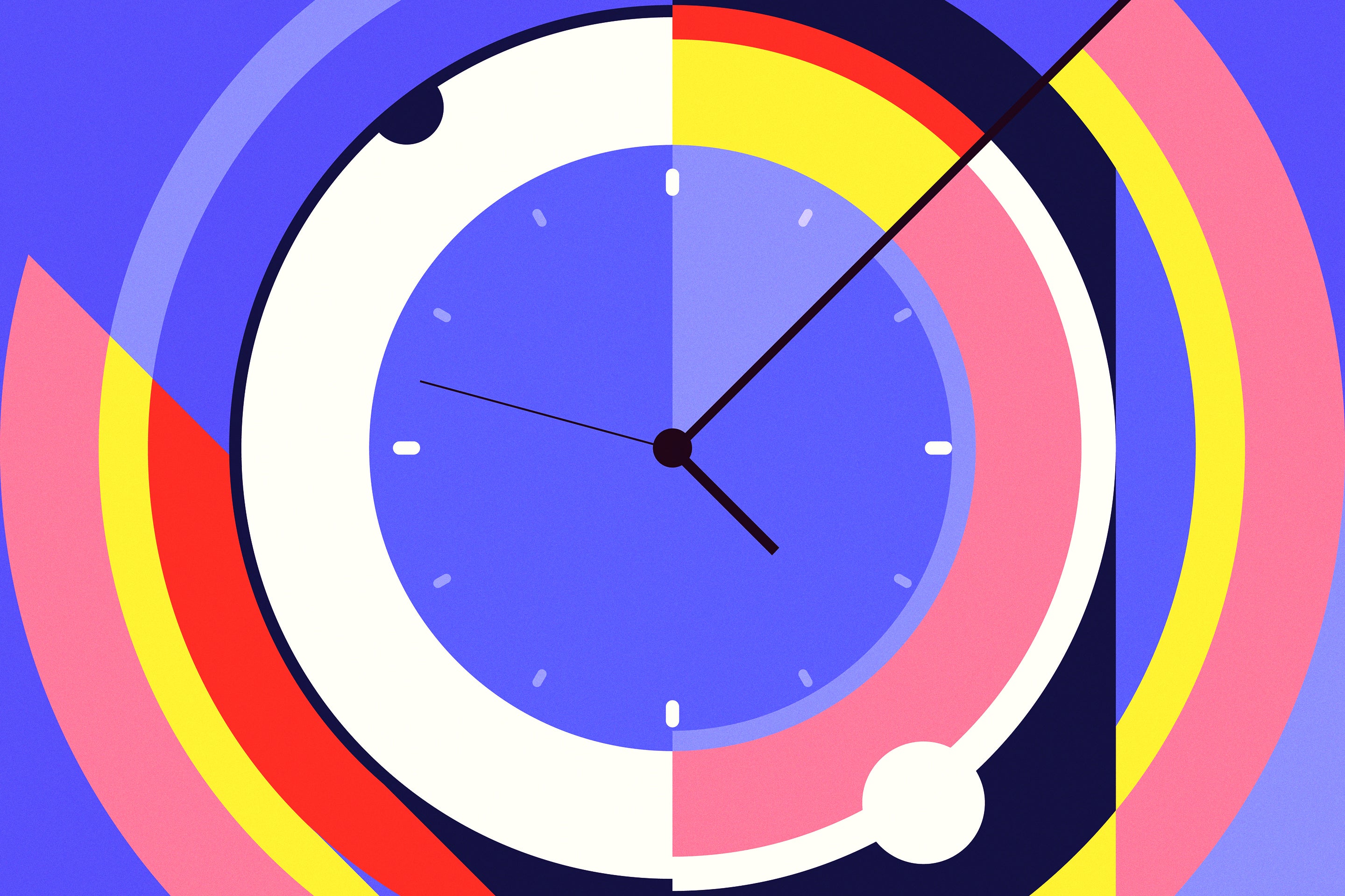 A multicolor abstract illustration of a clock
