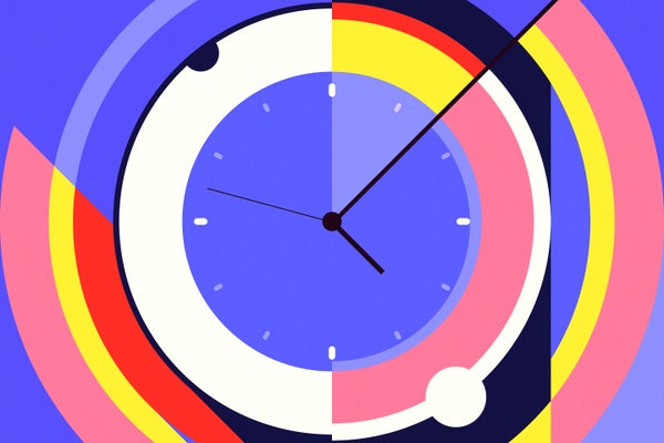 A multicolor abstract illustration of a clock