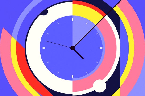 A multicolor abstract illustration of a clock