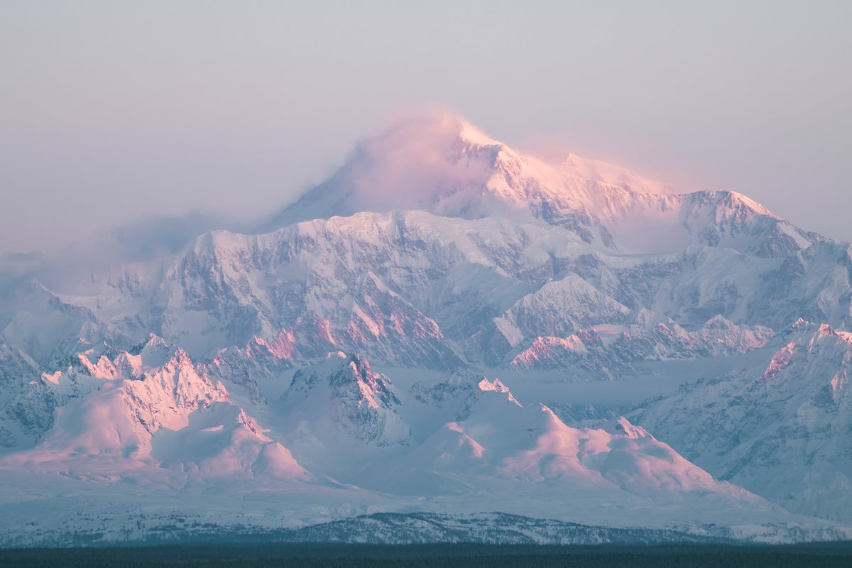 Winter morning sunrise looking over Mt Denali