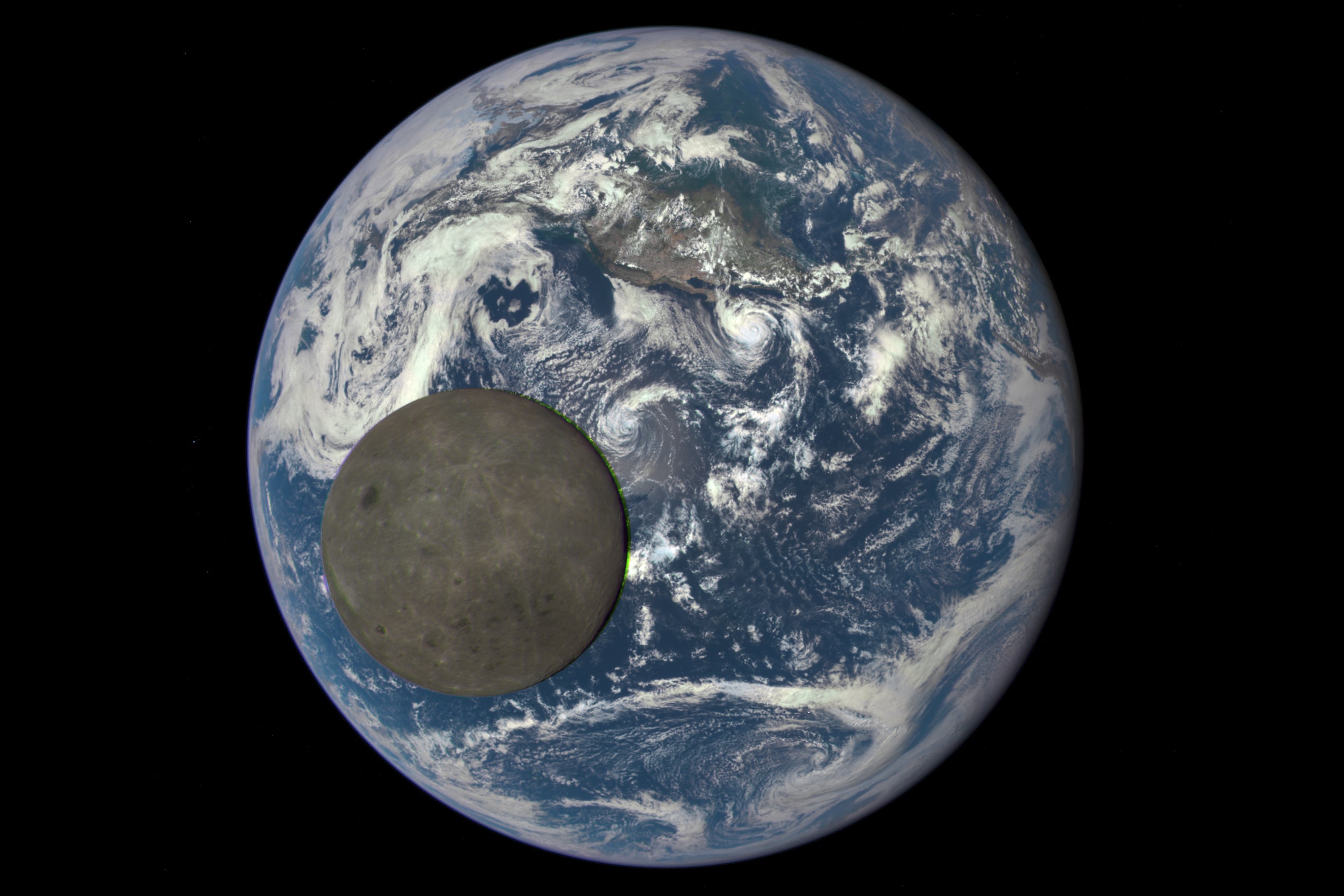 A view of the far side of the moon directly in front of the Earth, illuminated by the sun