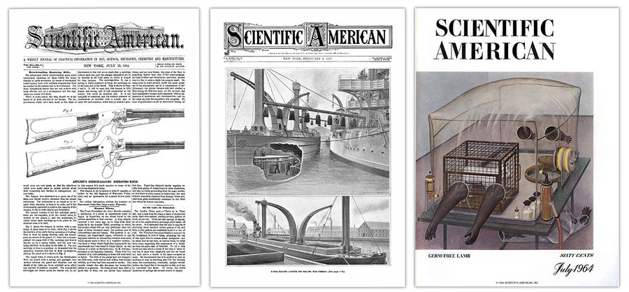 Covers of Scientific American from 1907, 1864 and 1964