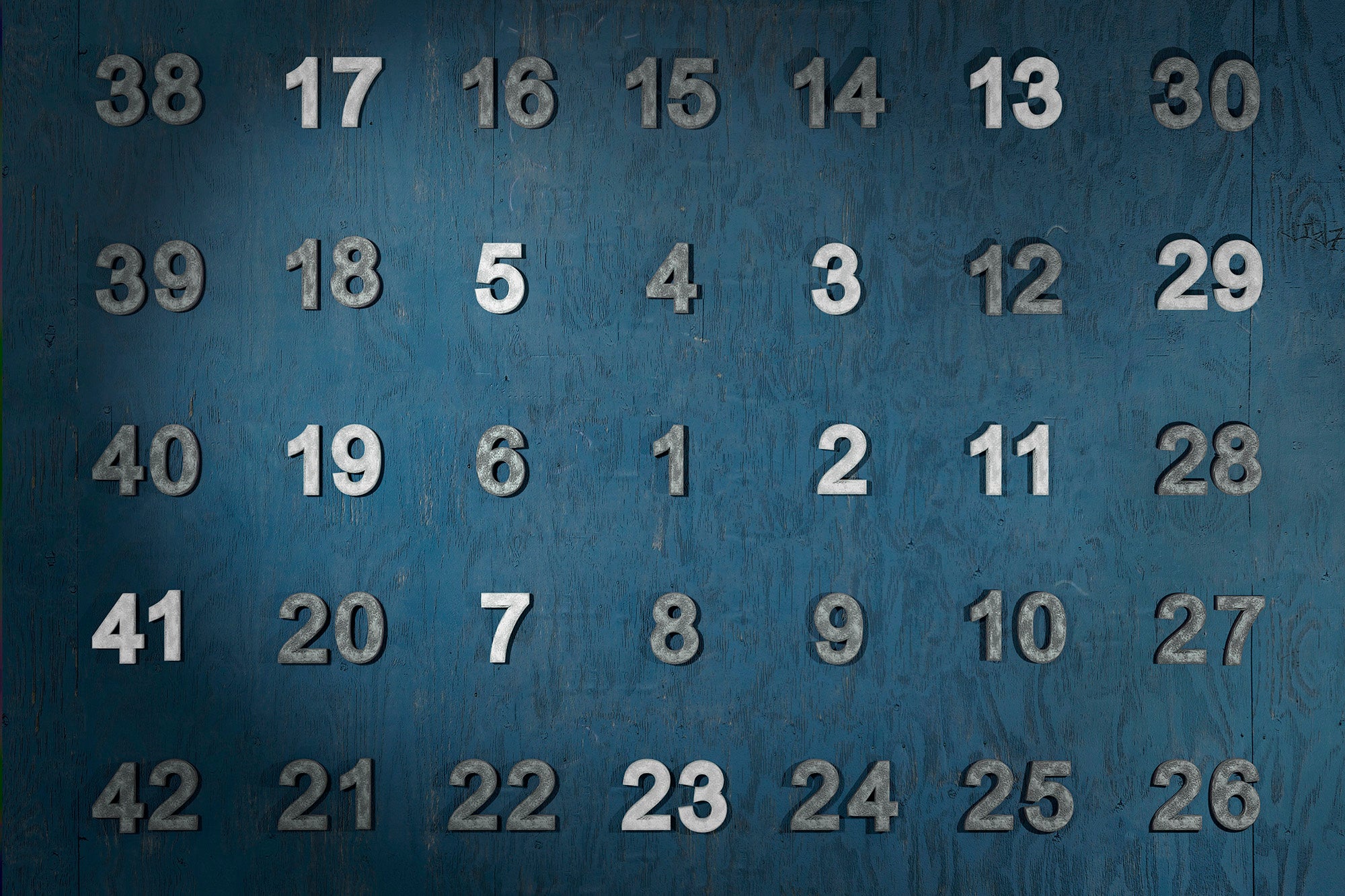 White and gray numbers shown on a dark blue background.