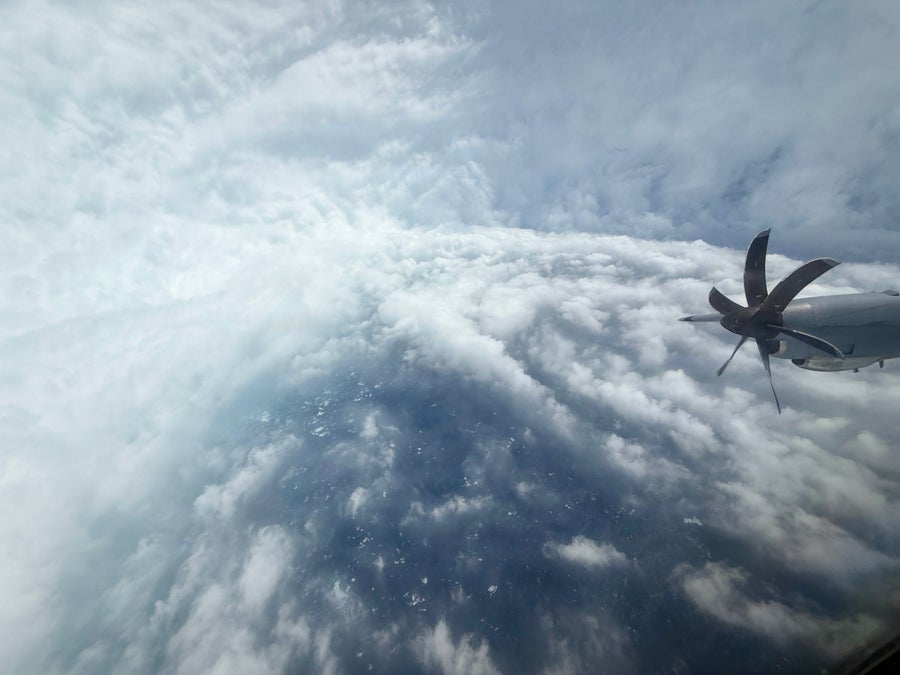 Image inside Hurricane Melissa as a hurricane hunting plane flies through the storm.
