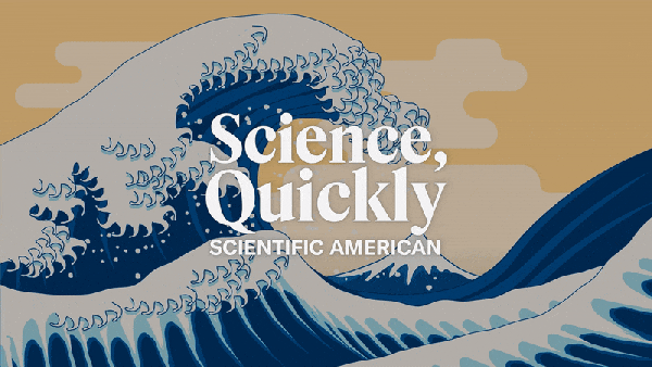 An animated wave in the style of Katsushika Hokusai crashes repeatedly beneath the science quickly logo