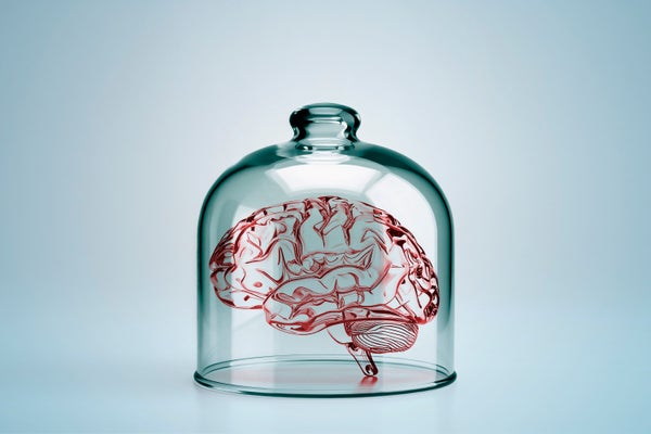 A digital illustration of a brain in a bell jar
