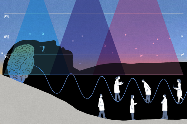 Illustration of a body laying down, with small doctors walking inside the body