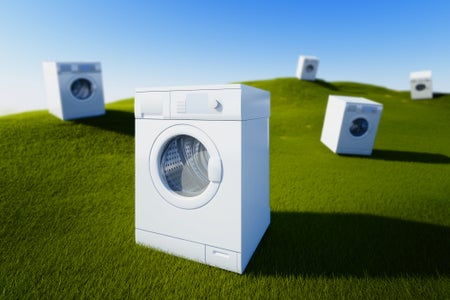 Fridges in grass landscape