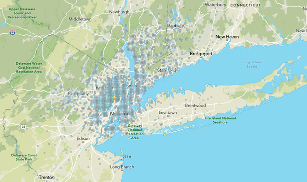 This USGS map shows the epicenter of the August 2, 2025 earthquake as well as where the shaking was felt in New Jersey and New York.