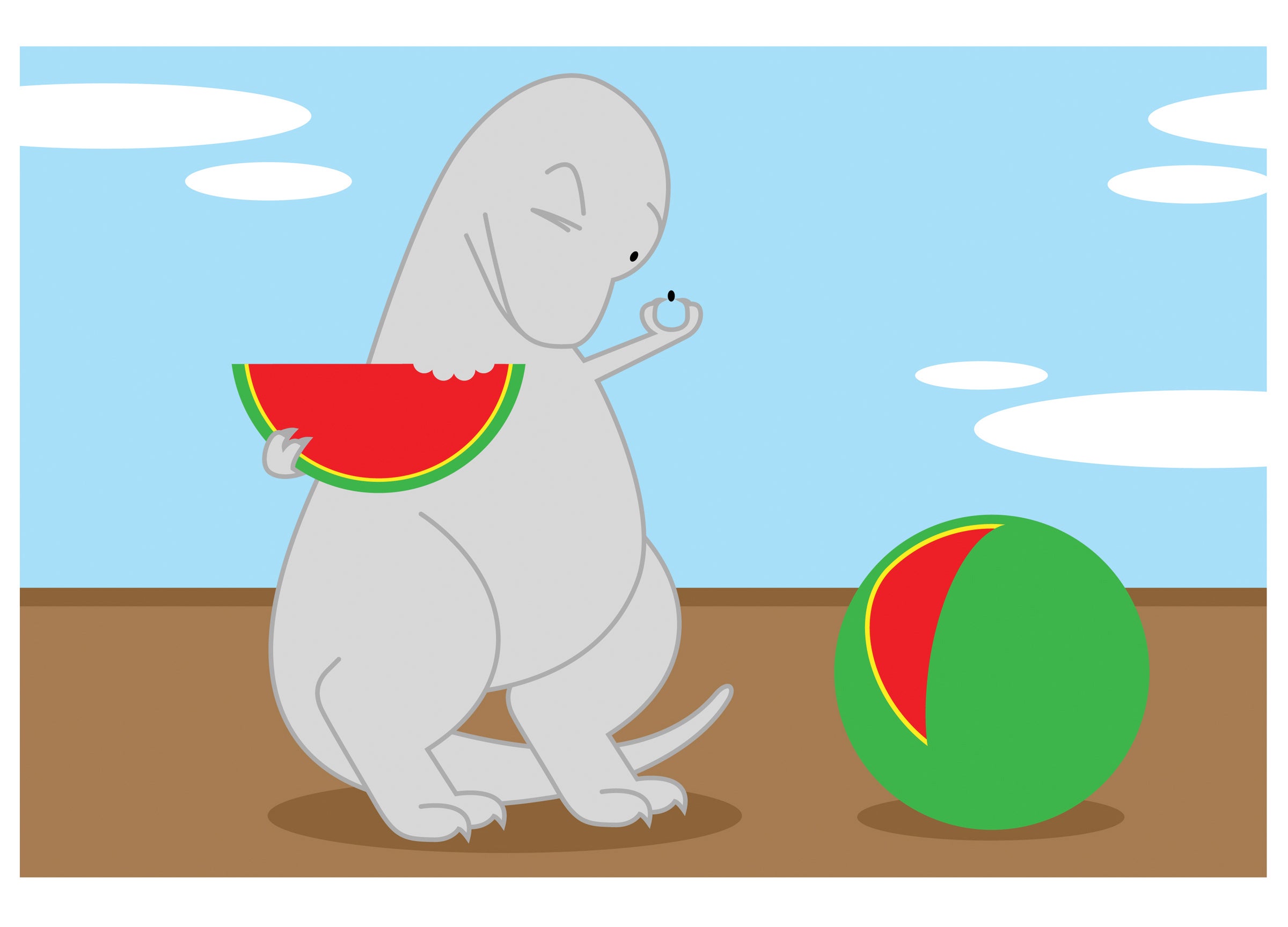 Illustration of dinosaur looking at a seed