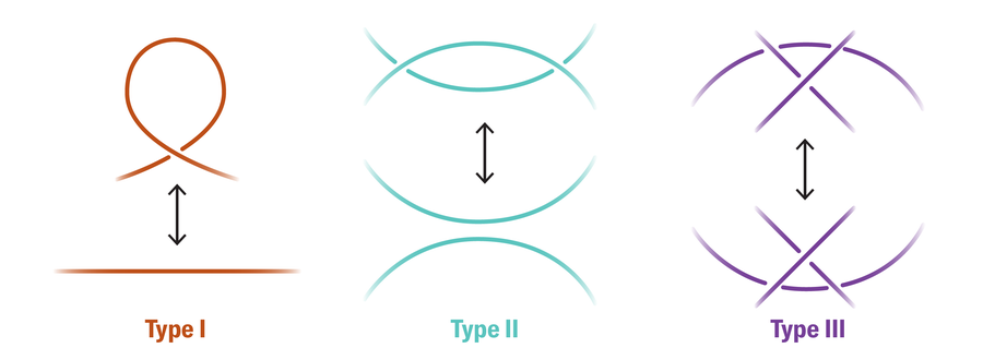 Graphic shows the three types of Reidemeister moves.