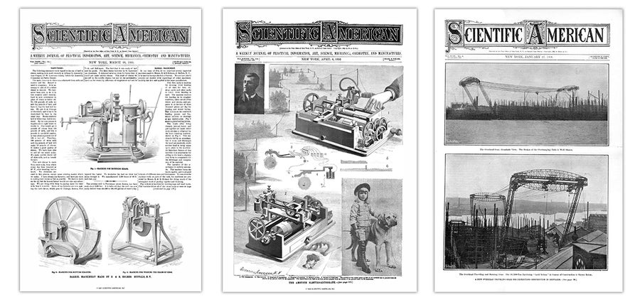 Covers of Scientific American from 1895, 1881 and 1906
