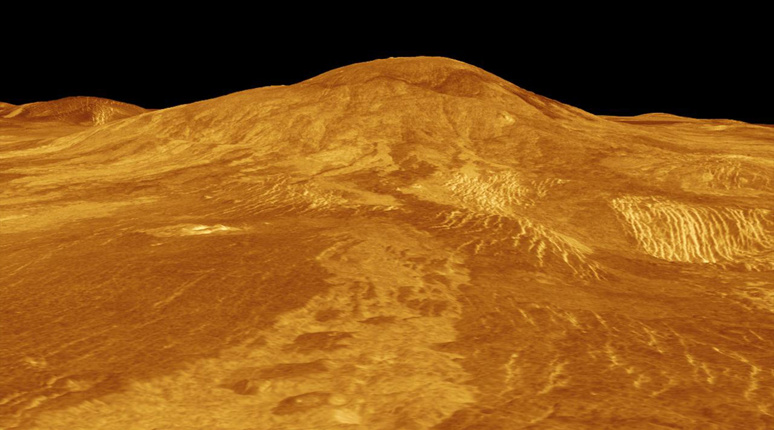 This computer-generated 3D model of Venus’ surface shows the volcano Sif Mons, which is exhibiting signs of ongoing activity.