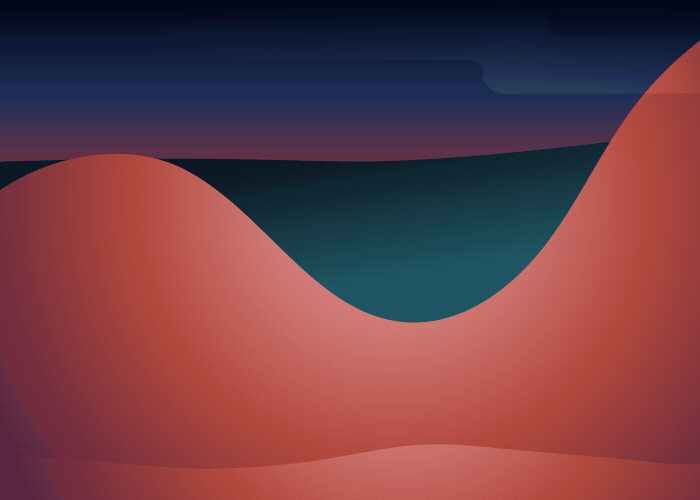 A sphere is shown, nudged down into a valley between two hills. The sphere settles in the bottom of the valley.