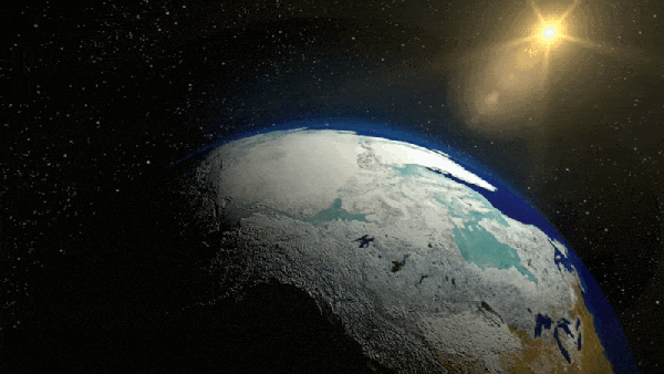 Esta es una animación conceptual que muestra cómo el hielo polar refleja la luz del sol. A medida que este hielo comienza a derretirse, se refleja menos luz solar en el espacio. En cambio, es absorbido por los océanos y la tierra, lo que eleva la temperatura general y alimenta un mayor derretimiento.