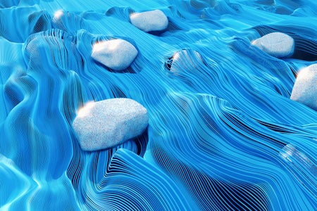 Digital illustration of lines representing a river or sea flowing over and around pebbles