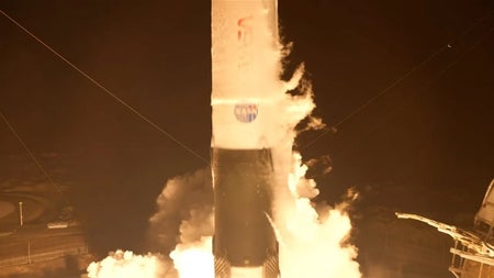 A rocket launching to space.