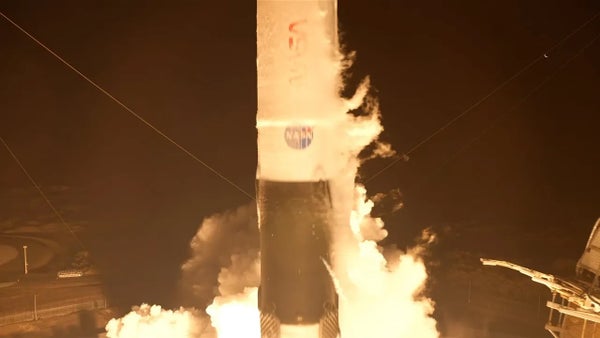 A rocket launching to space.