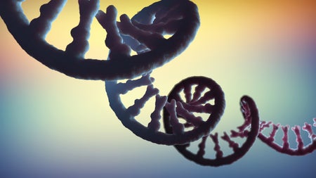 A strand of RNA floats against a colorful, diffuse background