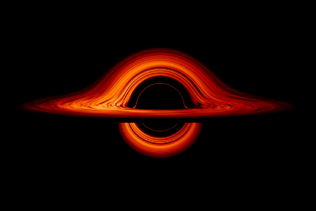 Visualization of a simulated black hole and its accretion disk 