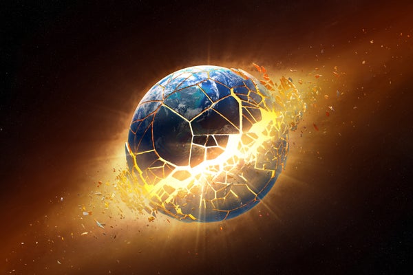 An illustration of light coming from exploding Earth.