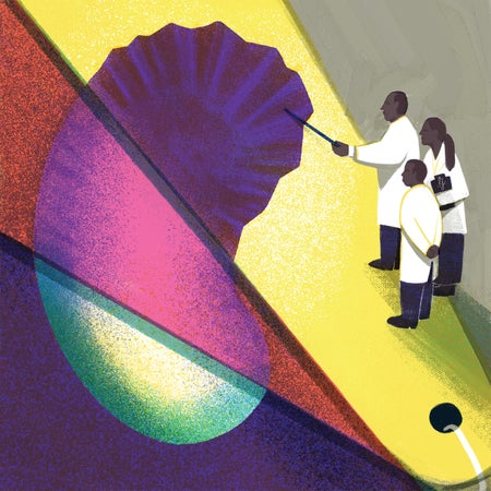 Illustration of three doctors poking at an imagined organ