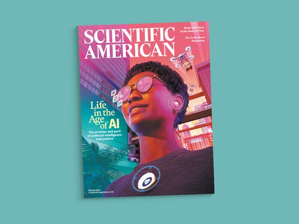 Cover of the March 2026 issue of Scientific American against a blue background