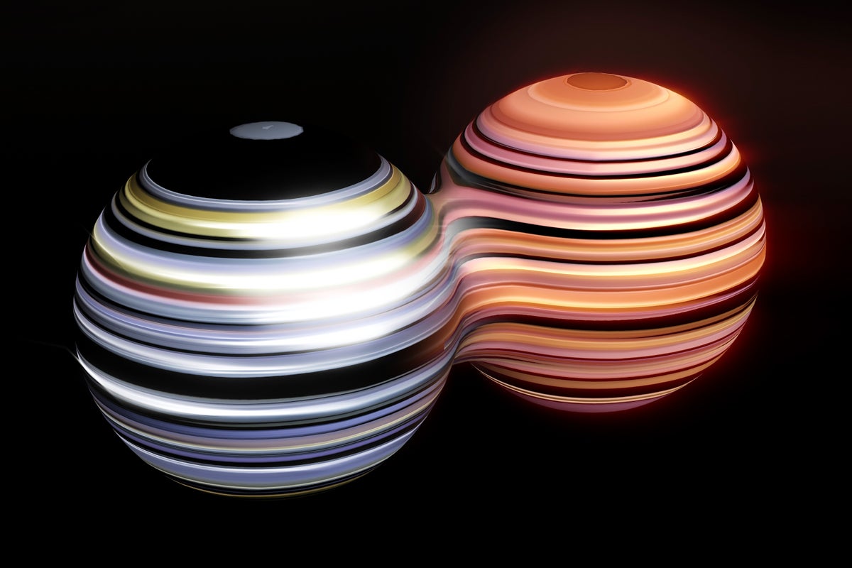 Conceptual illustration of a Majorana fermion which is also its own antiparticle. A fermion is a sub-atomic particle that has a half-integer spin