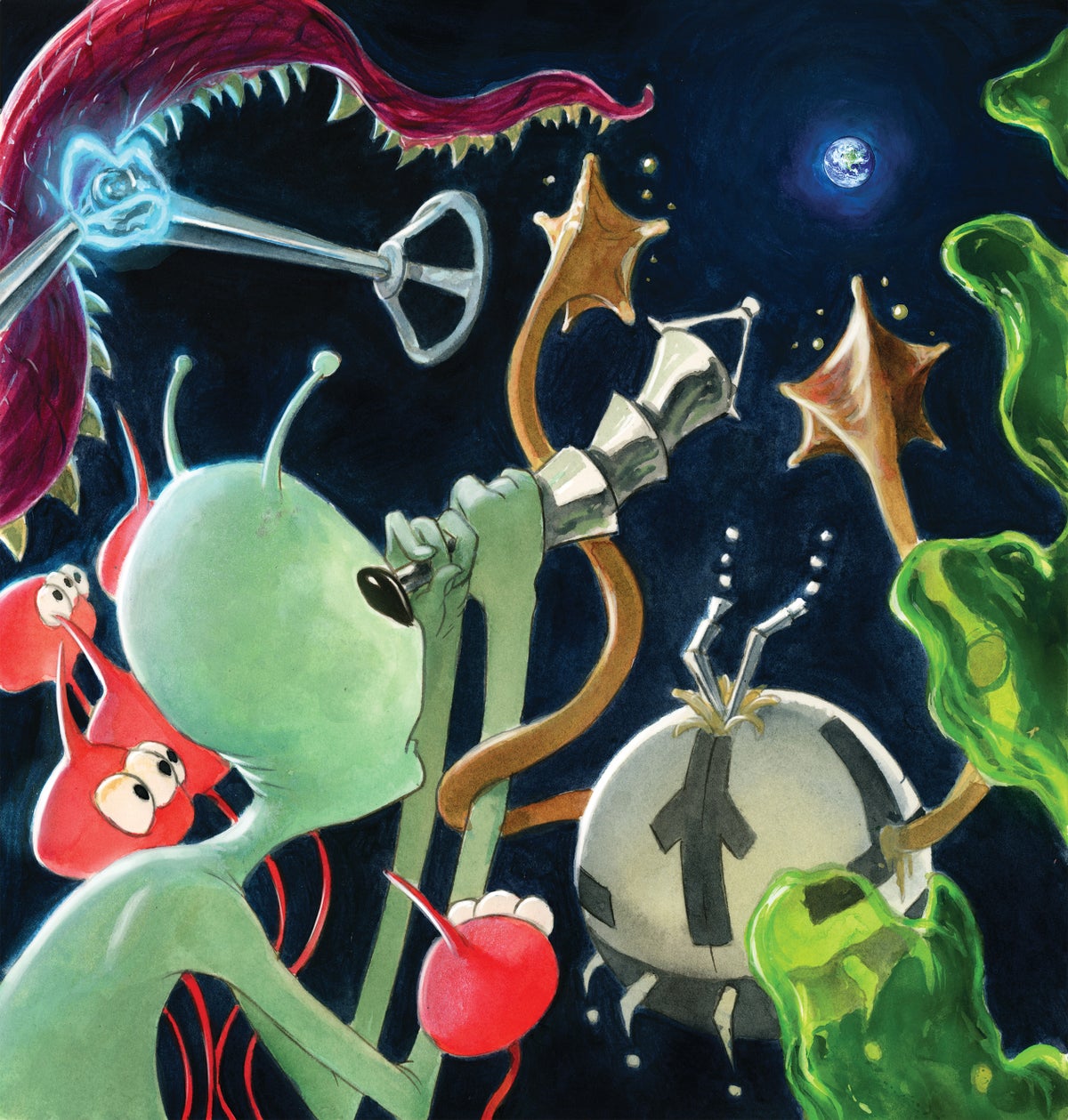 Illustration of Aliens looking at Earth