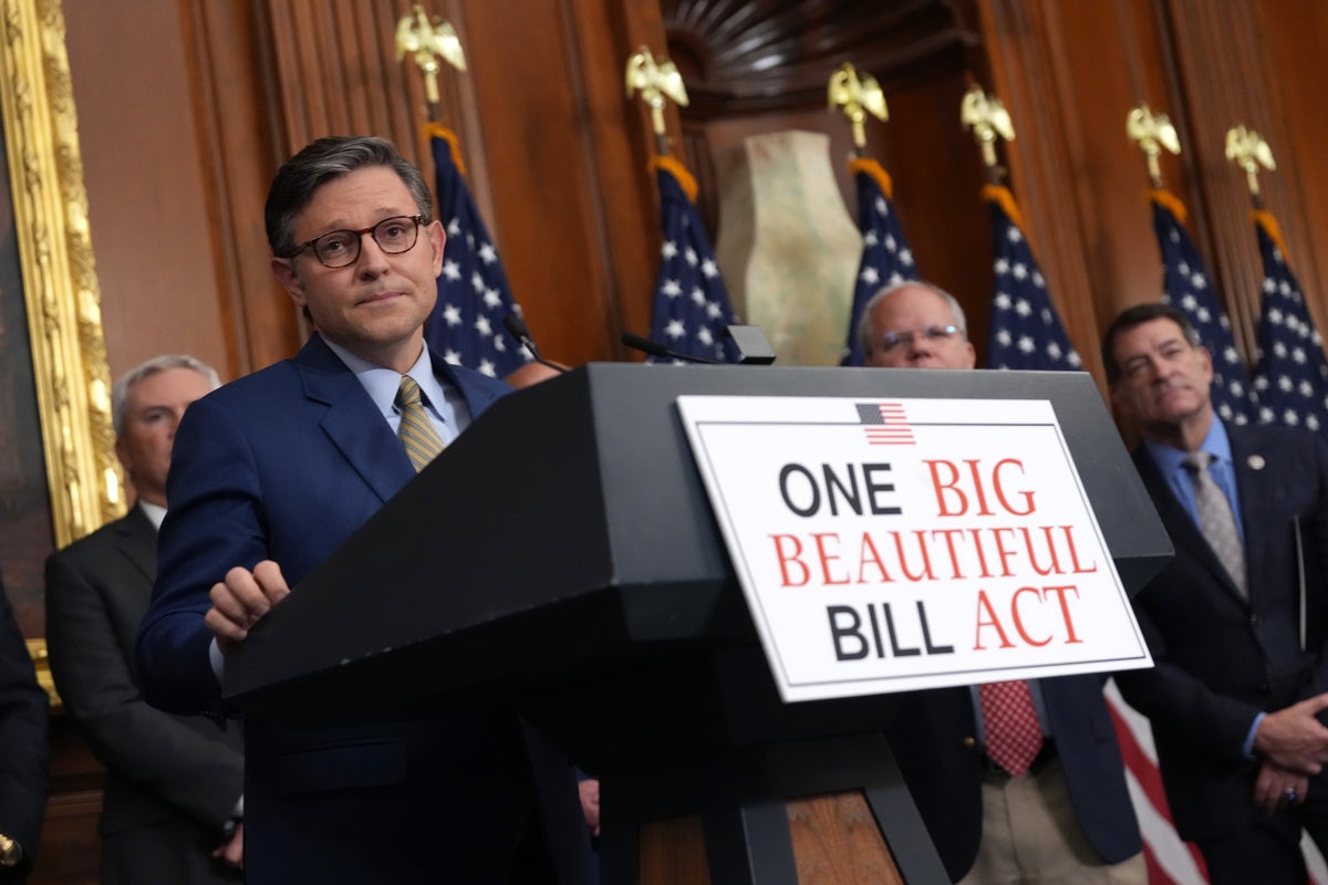 U.S. Speaker of the House Mike Johnson (R-LA) speaks to the media after the House narrowly passed a bill forwarding President Donald Trump's agenda at the U.S. Capitol on May 22, 2025 in Washington, DC.